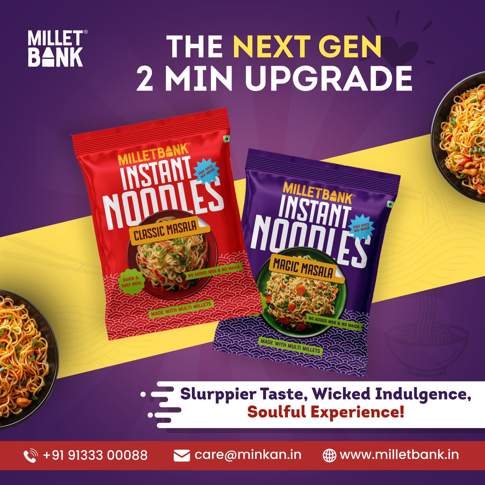 Millet Bank - Magic & Classic Masala Instant Noodles Combo – 4 Packs ( 2 - Magic Masala , 2- Classic Masala )