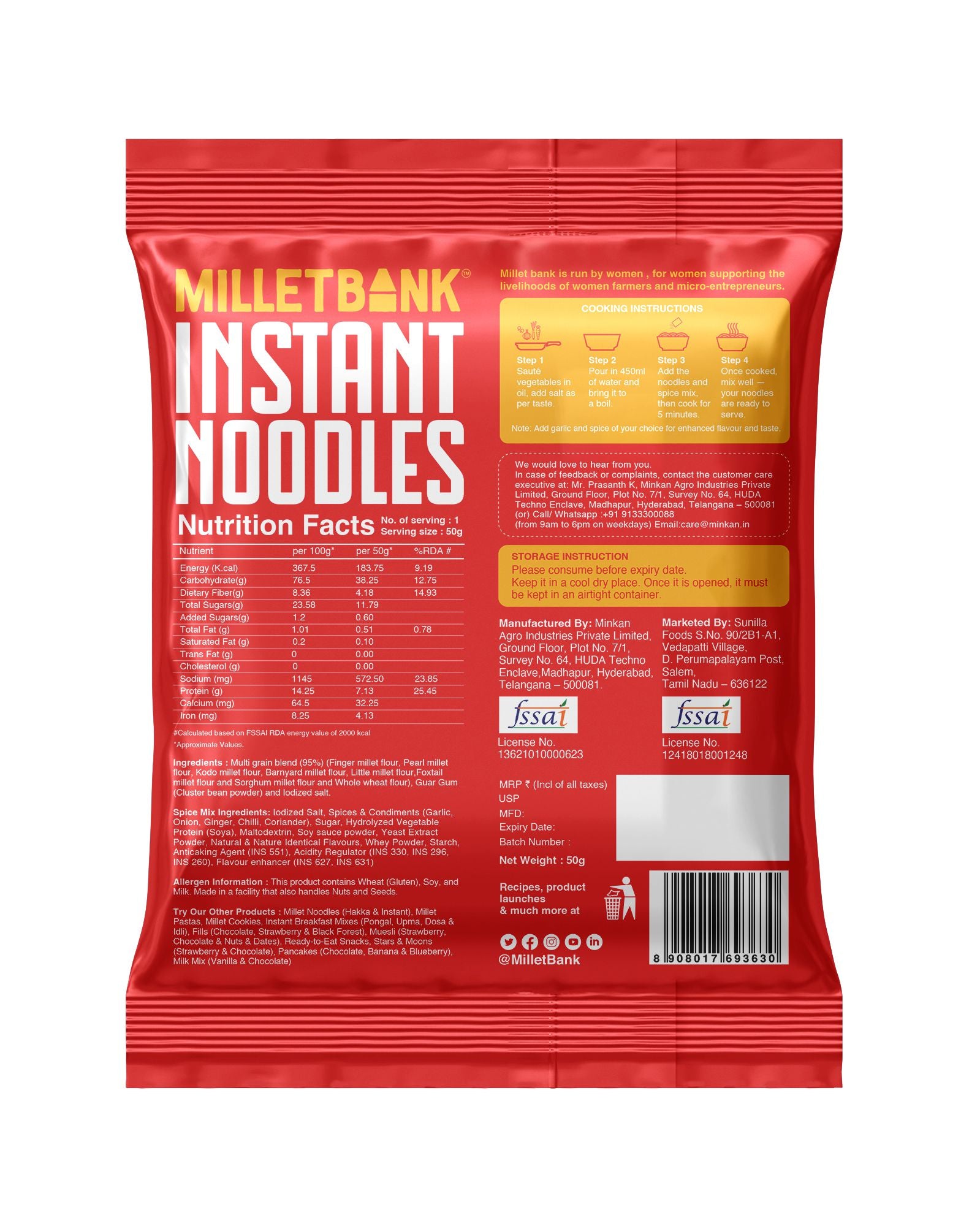 Millet Bank - Magic & Classic Masala Instant Noodles Combo – 4 Packs ( 2 - Magic Masala , 2- Classic Masala )