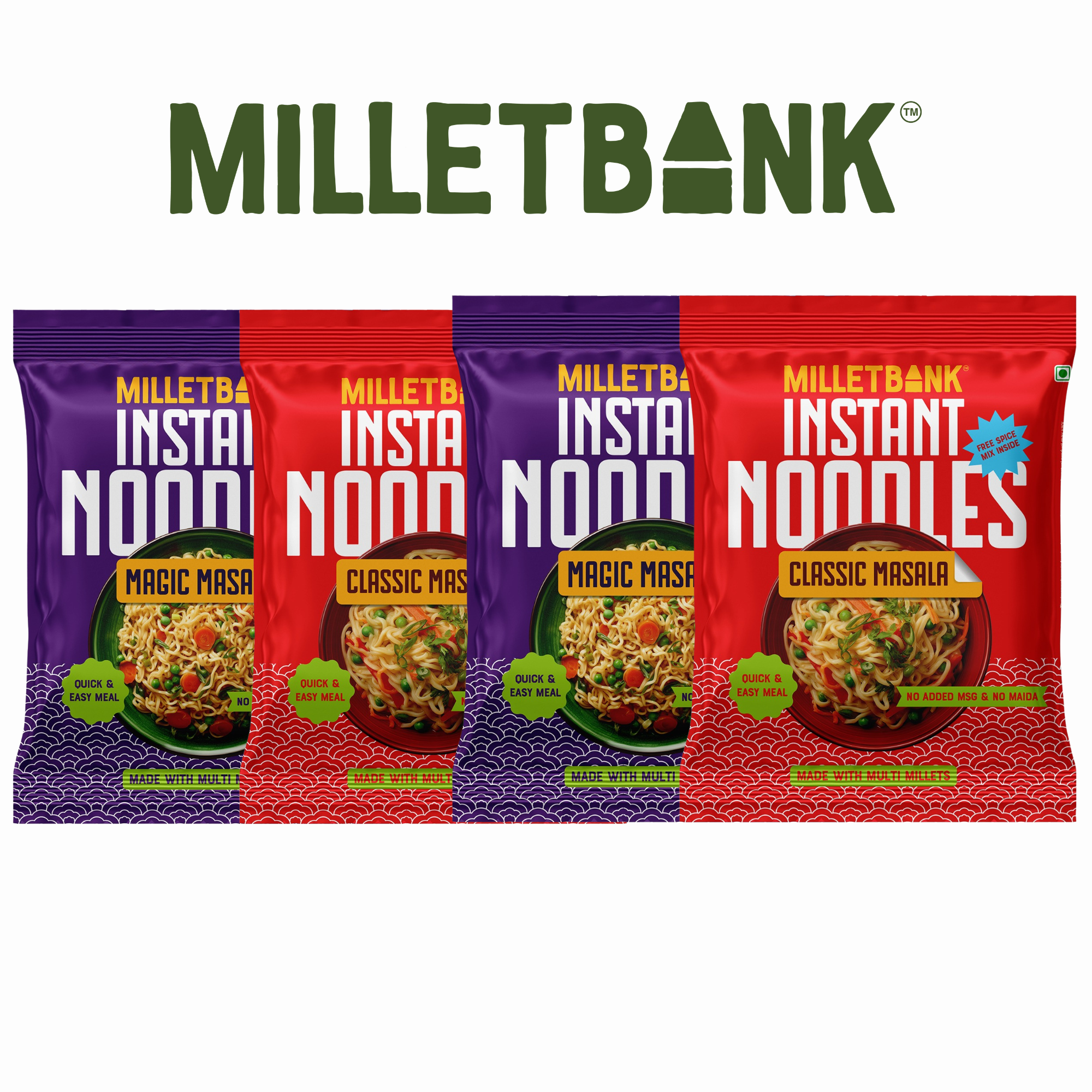 Millet Bank - Magic & Classic Masala Instant Noodles Combo – 4 Packs ( 2 - Magic Masala , 2- Classic Masala )