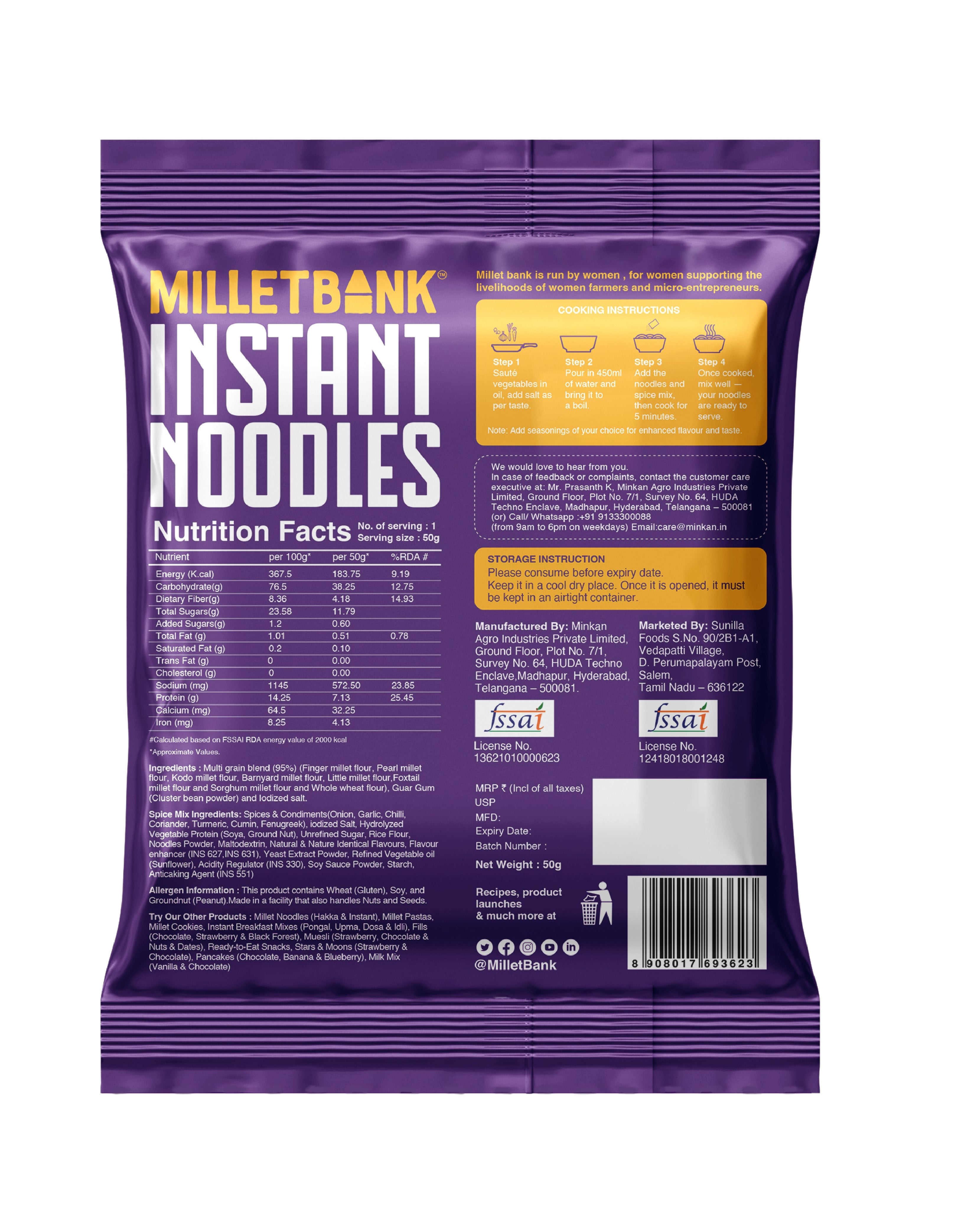 Millet Bank - Magic & Classic Masala Instant Noodles  Combo – 4 Packs ( 2 - Magic Masala , 2- Classic Masala )