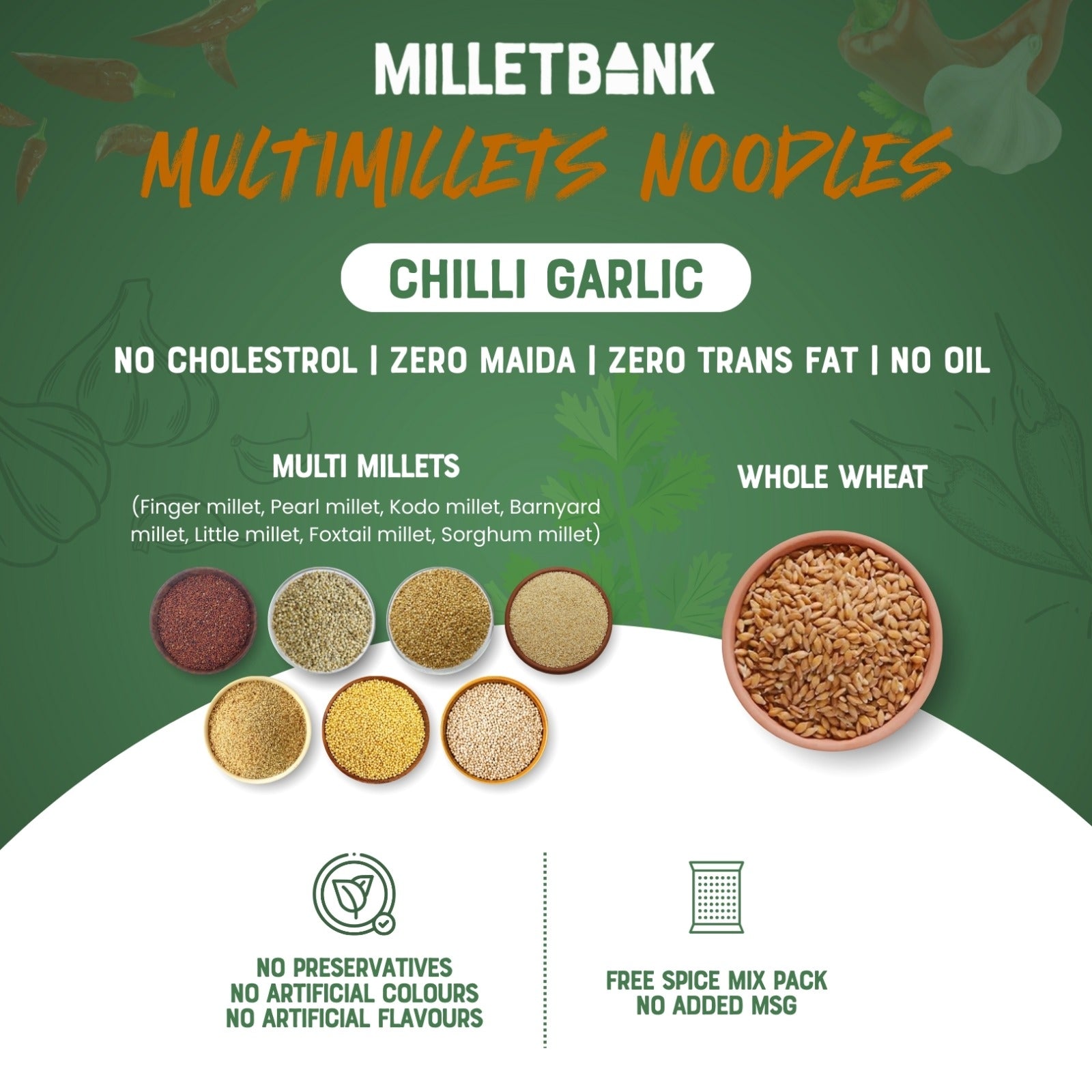 Multi Millet Chilli Garlic Masala Hakka Noodles - Non-Fried, No Maida