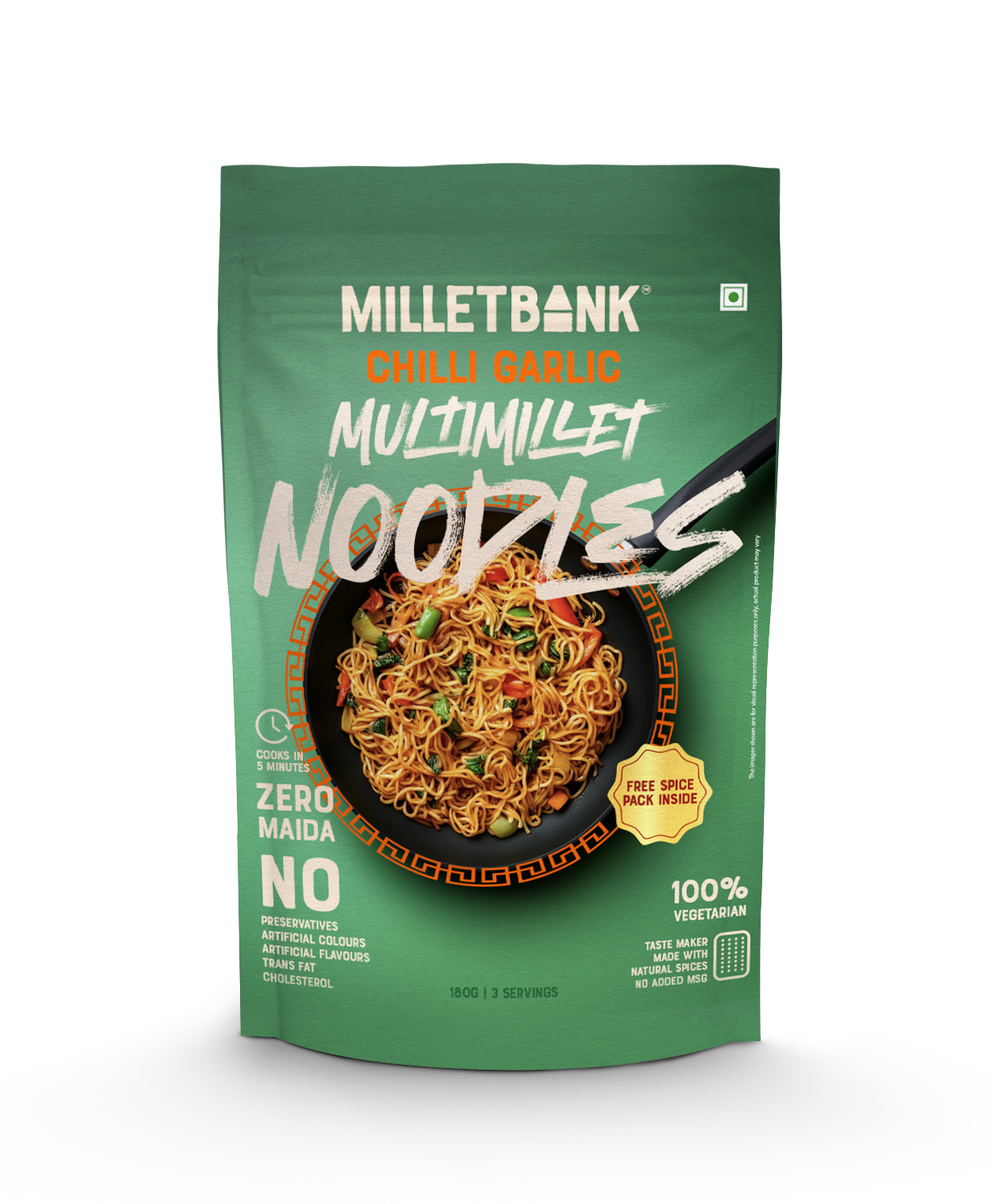 Multi Millet Chilli Garlic Masala Hakka Noodles - Non-Fried, No Maida